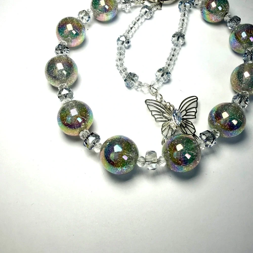 Fairycore‎ Iridescent Glitter Butterfly Beaded Bag Charm Keychain Y2K Whimsical